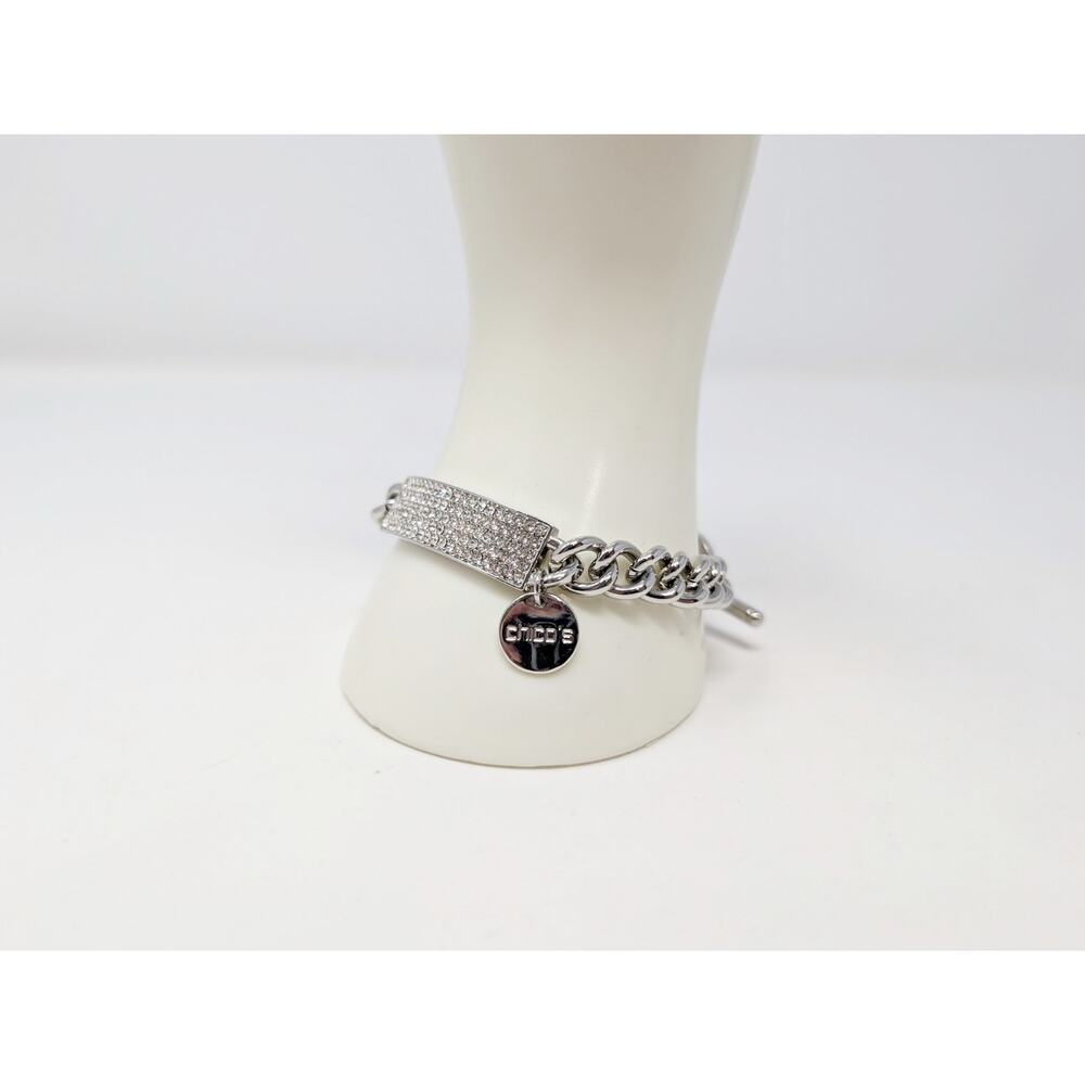 Chico's Bracelet Silver Tone Rhinestone Pave Style ID Bling Modern - Picture 2 of 6